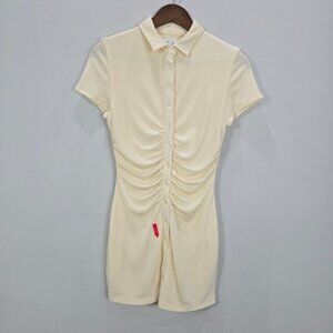 With Jean XS Mini Buttercream Dress Button Front Collared Ruched Bodycon Slinky